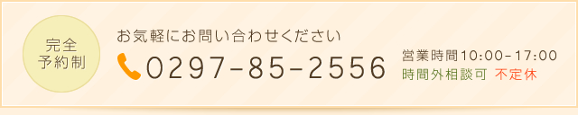 tel:0297-85-2556,営業時間 10:00～17:00,時間外相談可,不定休